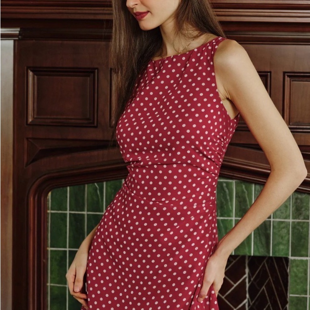 Polka Dot Sleeveless Red Mini Dress - Picture 4 of 4